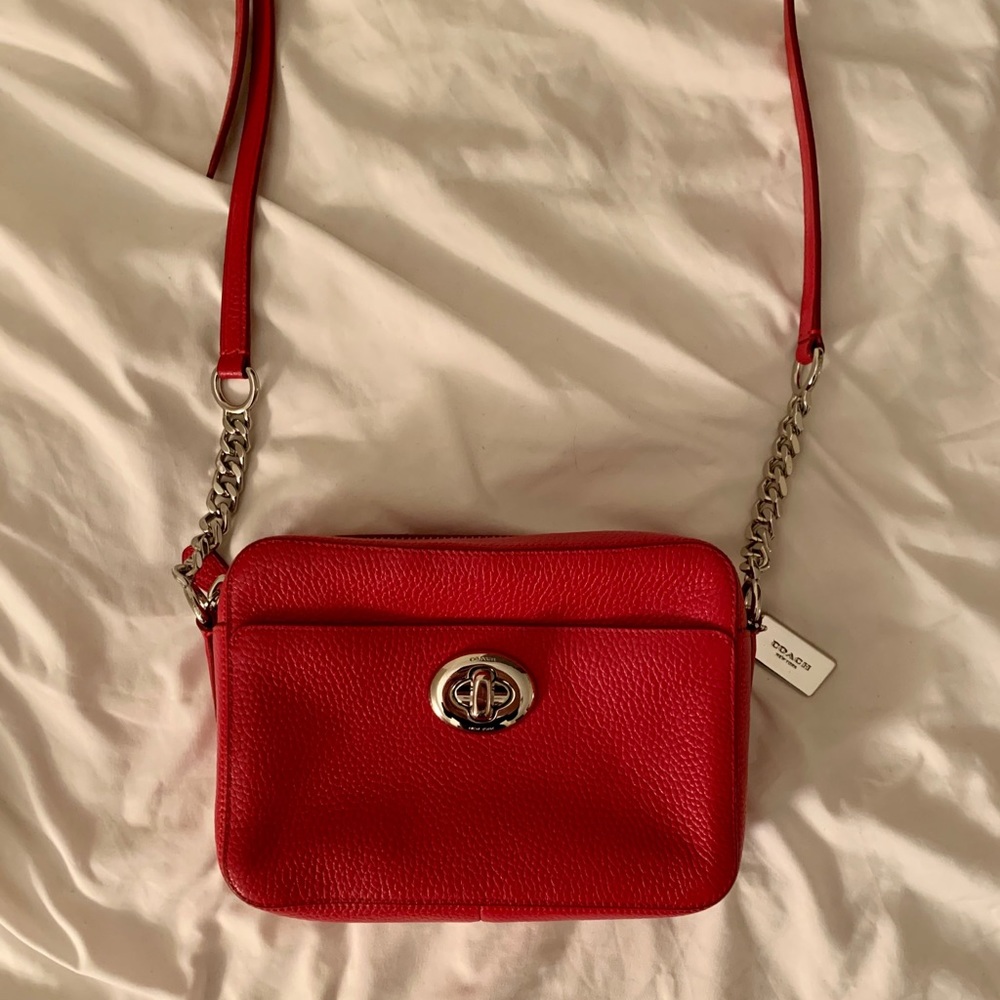 Coach crossbody red pebbled leather purse